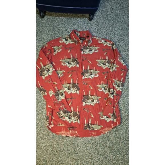 Woodland Trail Button Up Long Sleeve Shirt Med Wild Turkey's Hunting Birds - Picture 1 of 5